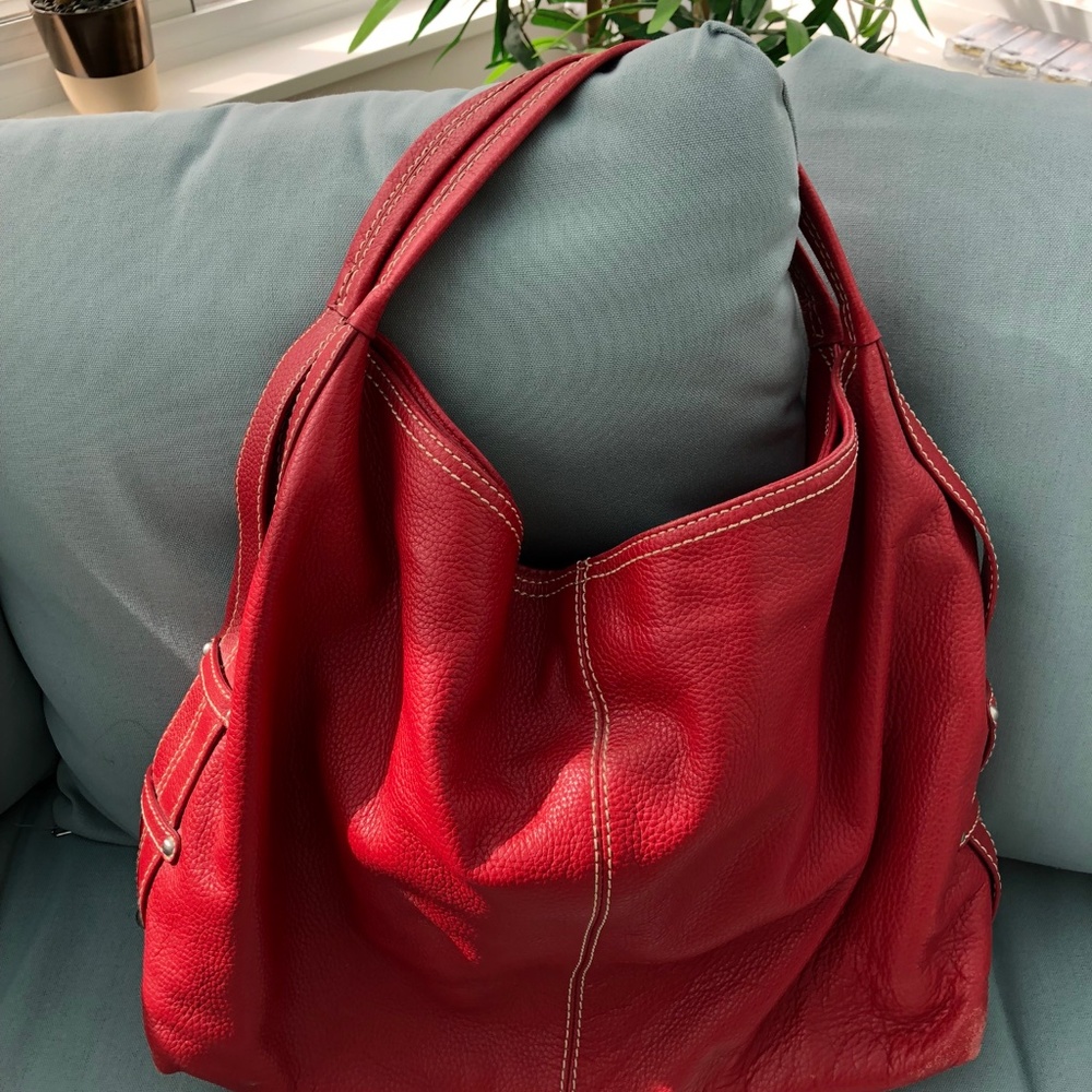 Red leather satchel from Coldwater Creek